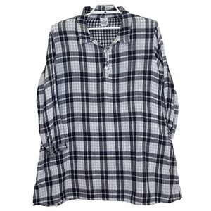 Match Point Tunic Top Womens Sz XL Blue White Plaid Cotton Long Sleeve Pockets